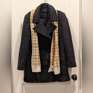 Anne Klein 100% Wool Peacoat Petite Small Black + Timberland Scarf Corpcore